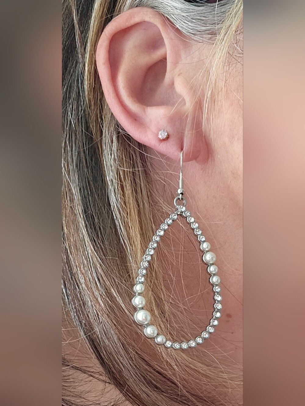 Silver Crystal and Pearl Teardrop Earrings - Women Jewelry